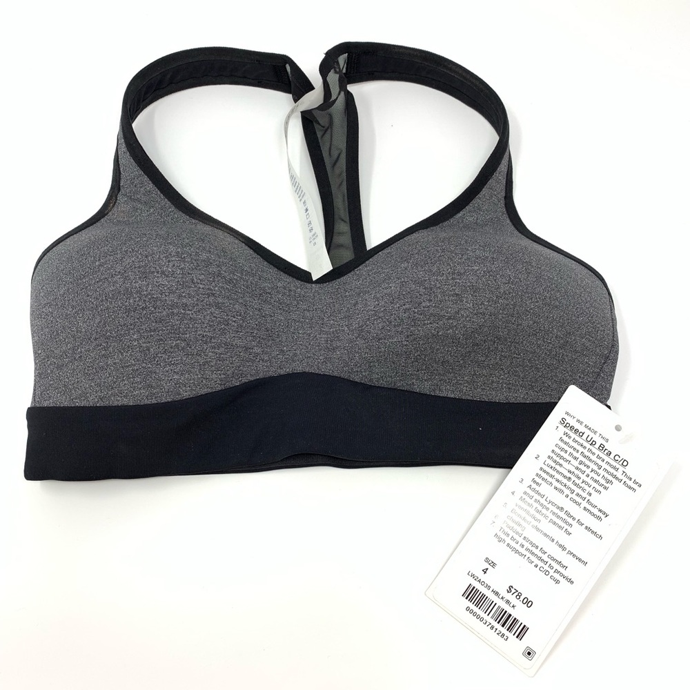 NWT lululemon speed up bra C/D heathered black